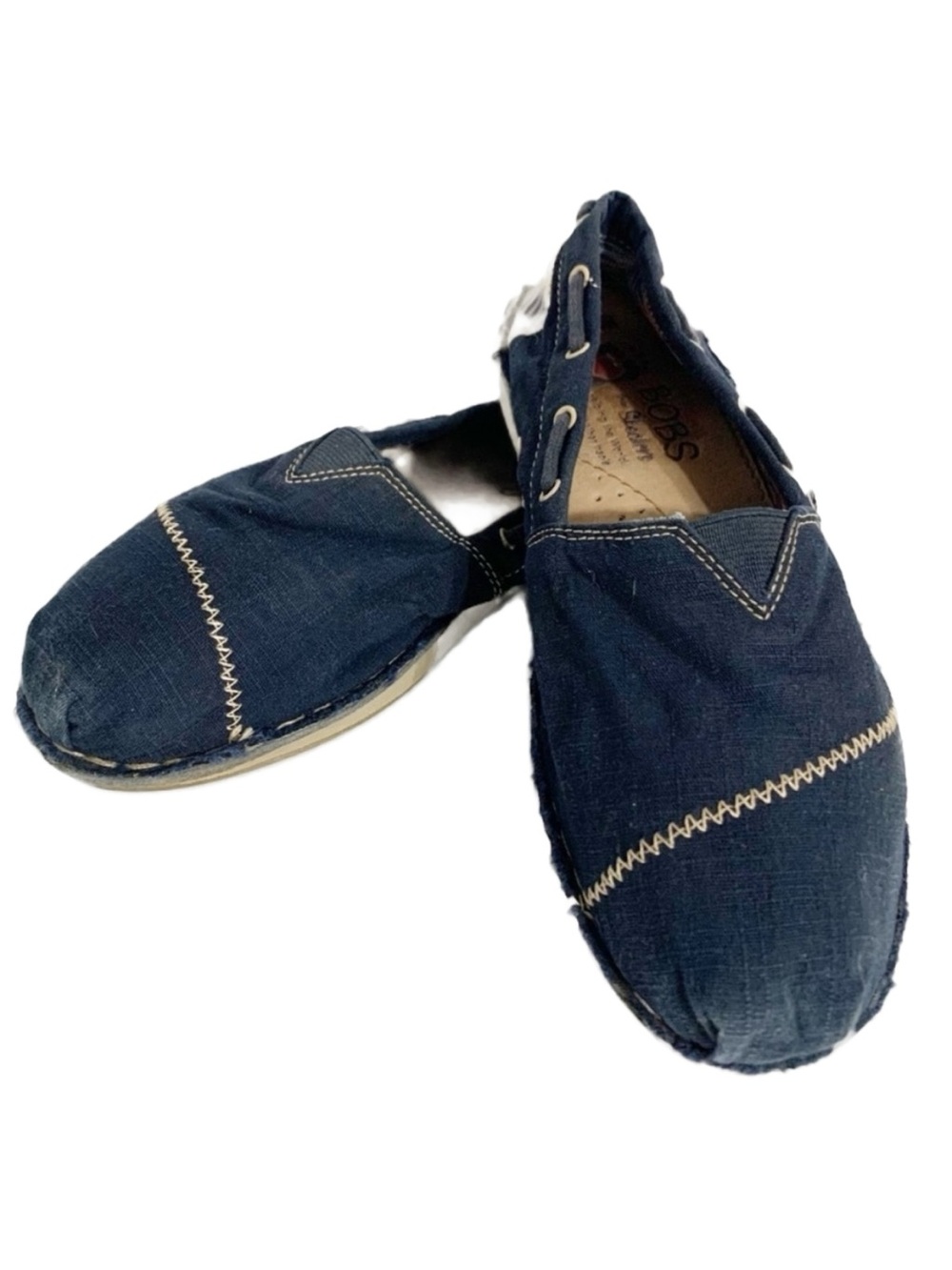 SKECHERS Bobs Canvas Slip-on Flat Raw Hem Shoes Style #: 37790-NVY Pop of Color